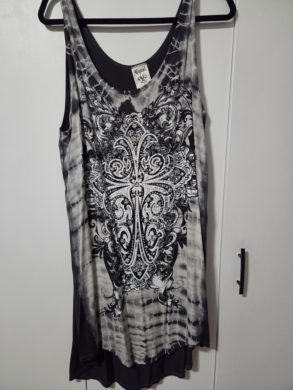 Vocal Black & White Embellished Tie-Dye Mini Dress